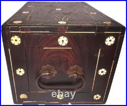 RARE LATE 18TH-EARLY 19TH C ANTIQUE ROSEWOOD BOX WithINLAID FILIGREE/ORIG HARDWARE