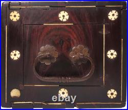 RARE LATE 18TH-EARLY 19TH C ANTIQUE ROSEWOOD BOX WithINLAID FILIGREE/ORIG HARDWARE