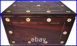 RARE LATE 18TH-EARLY 19TH C ANTIQUE ROSEWOOD BOX WithINLAID FILIGREE/ORIG HARDWARE