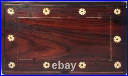 RARE LATE 18TH-EARLY 19TH C ANTIQUE ROSEWOOD BOX WithINLAID FILIGREE/ORIG HARDWARE