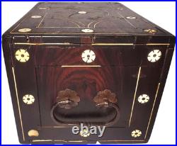 RARE LATE 18TH-EARLY 19TH C ANTIQUE ROSEWOOD BOX WithINLAID FILIGREE/ORIG HARDWARE