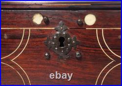 RARE LATE 18TH-EARLY 19TH C ANTIQUE ROSEWOOD BOX WithINLAID FILIGREE/ORIG HARDWARE