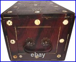 RARE LATE 18TH-EARLY 19TH C ANTIQUE ROSEWOOD BOX WithINLAID FILIGREE/ORIG HARDWARE