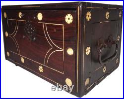 RARE LATE 18TH-EARLY 19TH C ANTIQUE ROSEWOOD BOX WithINLAID FILIGREE/ORIG HARDWARE