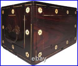 RARE LATE 18TH-EARLY 19TH C ANTIQUE ROSEWOOD BOX WithINLAID FILIGREE/ORIG HARDWARE