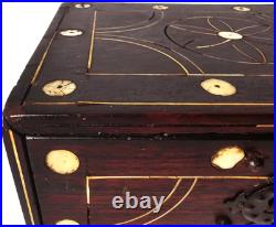 RARE LATE 18TH-EARLY 19TH C ANTIQUE ROSEWOOD BOX WithINLAID FILIGREE/ORIG HARDWARE