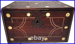 RARE LATE 18TH-EARLY 19TH C ANTIQUE ROSEWOOD BOX WithINLAID FILIGREE/ORIG HARDWARE