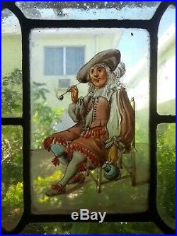 RARE MUSEUM QUALITY EARLY 17th C. FLEMISH STAINED GLASS WINDOW PANELMan w Pipe