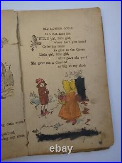 RARE Miss Muffet Mother Goose Nursery Rhyme Book Linen Pages Early 1900s