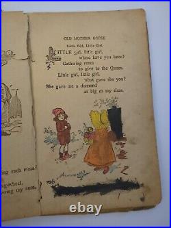 RARE Miss Muffet Mother Goose Nursery Rhyme Book Linen Pages Early 1900s