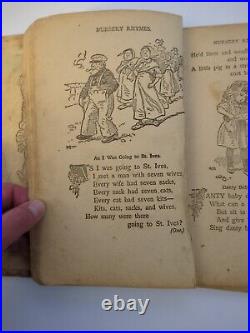 RARE Miss Muffet Mother Goose Nursery Rhyme Book Linen Pages Early 1900s