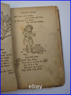 RARE Miss Muffet Mother Goose Nursery Rhyme Book Linen Pages Early 1900s