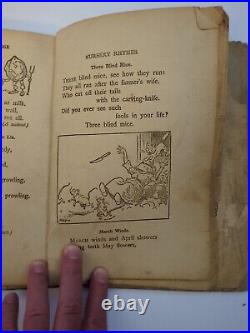 RARE Miss Muffet Mother Goose Nursery Rhyme Book Linen Pages Early 1900s