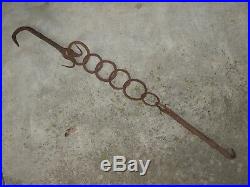 RARE OLD 17th C PRIMITIVE EARLY WROUGHT IRON HEARTH CHAIN TRAMMEL POT HOOK
