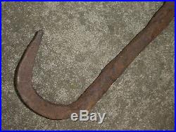 RARE OLD 17th C PRIMITIVE EARLY WROUGHT IRON HEARTH CHAIN TRAMMEL POT HOOK