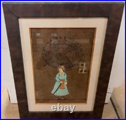 RARE Original Early 20th Century Antique Jaipur Ink Drawing In Frame