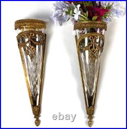 RARE Pair Antique French Baccarat & Dore Bronze Early Automobile Flower Vases