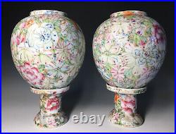 RARE Pair of Early 20th C. Republic Chinese FINE Porcelain Millefleur Lanterns