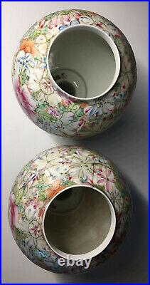 RARE Pair of Early 20th C. Republic Chinese FINE Porcelain Millefleur Lanterns