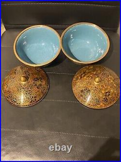 RARE Pair of early 20th Century Chinese cloisonne jars with lifs