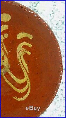 RARE SIZE & PATTERN Early 1800s Pennsylvania Redware Slipware Plate 6 3/4 NM