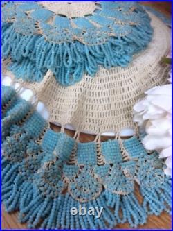 RARE Set 6 Antique Georgian/Early Victorian Beadwork Doilies/Doily/Table Mats