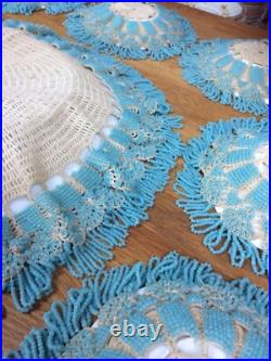 RARE Set 6 Antique Georgian/Early Victorian Beadwork Doilies/Doily/Table Mats