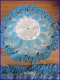 RARE Set 6 Antique Georgian/Early Victorian Beadwork Doilies/Doily/Table Mats