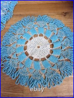 RARE Set 6 Antique Georgian/Early Victorian Beadwork Doilies/Doily/Table Mats