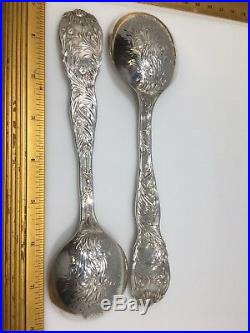 RARE Tiffany &Co Chrysanthemum Sterling Silver Gumbo Large Soup Spoons Early