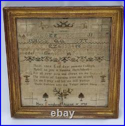 RARE Very Early Antique 18th Century (1799) Needlework Sampler- Napoleonic Era