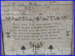 RARE Very Early Antique 18th Century (1799) Needlework Sampler- Napoleonic Era