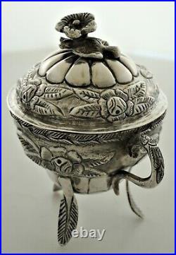 RARE Vigueras EARLY Mexico Sterling Silver Tureen Hand Chased Floral Motifs 1945