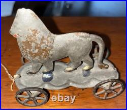 RARE Vintage Antique Early Circus Tin Lion Pull Toy Late 19th Century