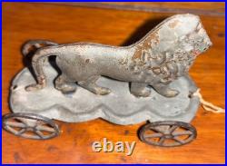 RARE Vintage Antique Early Circus Tin Lion Pull Toy Late 19th Century