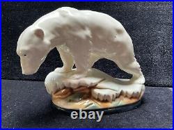 RARE Vintage MAJESTIC POLAR BEAR White Glazed Porcelain on a Rocky Mound c1920