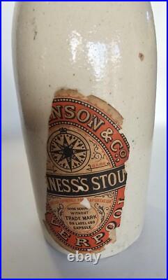 RARE Vtg Antique Early Guinness Stout Stoneware Beer Bottle 1880's Liverpool