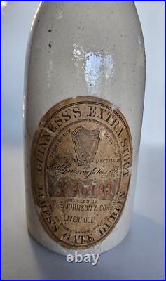RARE Vtg Antique Early Guinness Stout Stoneware Beer Bottle 1880's Liverpool