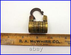 RARE antique LETTER COMBINATION LOCK Early T. RAY PADLOCK Brass & Steel