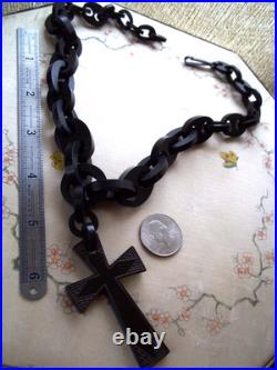 RARE antique large early Cross necklace victorian pendant MOURNING vulcanite etc