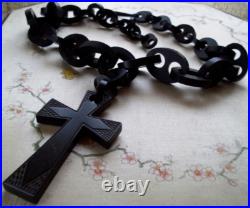 RARE antique large early Cross necklace victorian pendant MOURNING vulcanite etc