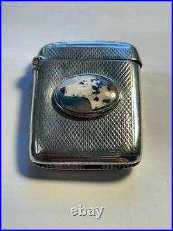 RARE early ANTIQUE STERLING VESTA CASE WITH PORC/ enamel ANIMAL PORTRIAT