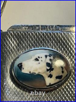 RARE early ANTIQUE STERLING VESTA CASE WITH PORC/ enamel ANIMAL PORTRIAT