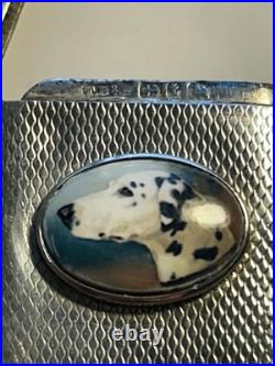 RARE early ANTIQUE STERLING VESTA CASE WITH PORC/ enamel ANIMAL PORTRIAT