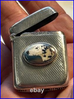 RARE early ANTIQUE STERLING VESTA CASE WITH PORC/ enamel ANIMAL PORTRIAT
