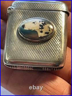 RARE early ANTIQUE STERLING VESTA CASE WITH PORC/ enamel ANIMAL PORTRIAT