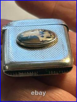 RARE early ANTIQUE STERLING VESTA CASE WITH PORC/ enamel ANIMAL PORTRIAT