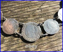 Rare 14 Coin Silver Necklace Construction Of Early British Coins Eliz I George I