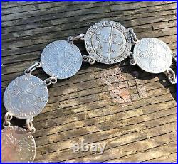 Rare 14 Coin Silver Necklace Construction Of Early British Coins Eliz I George I