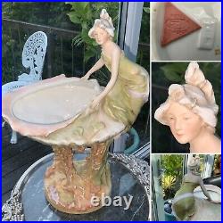 Rare 16 Antique Bohemia Royal Dux Figural Conch Clam Shell Nymph Art Nouveau